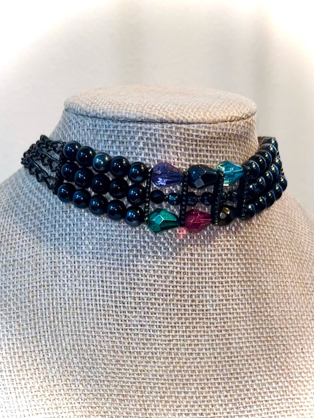 Vintage Jewel Tone Romantic Goth Beaded Choker Necklace Heirloom - Picture 6 of 15